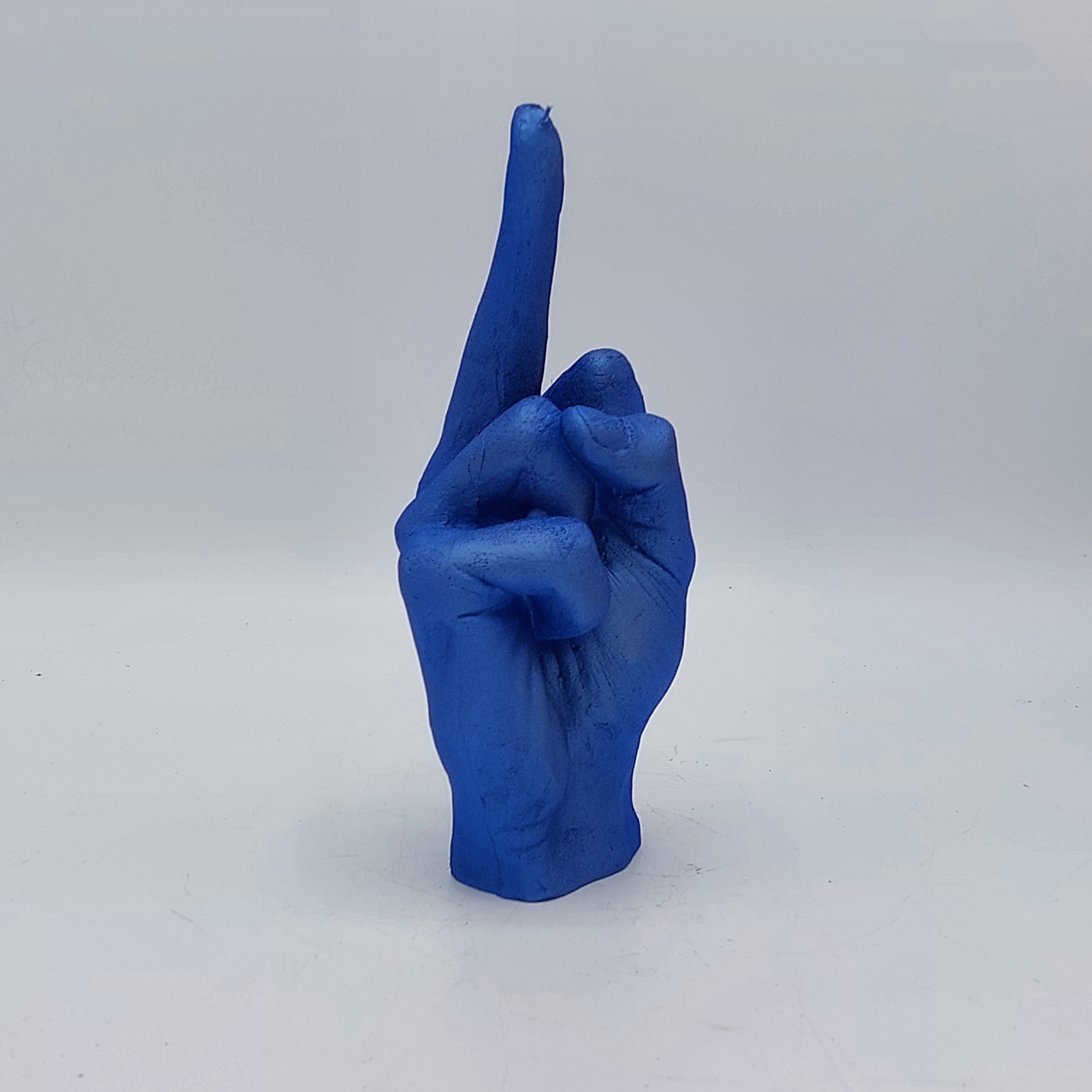 Kaars, 'FCK hand', Jeansblauw
