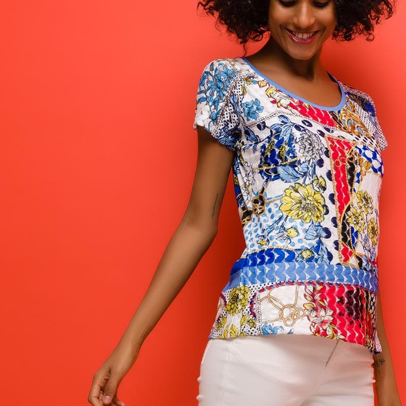 top wit multicolor met kant